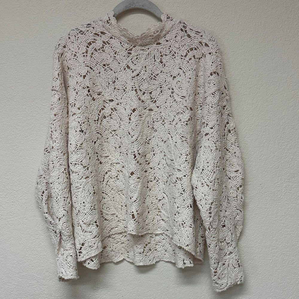Zara Cream Lace Sweater - Crew Neck
